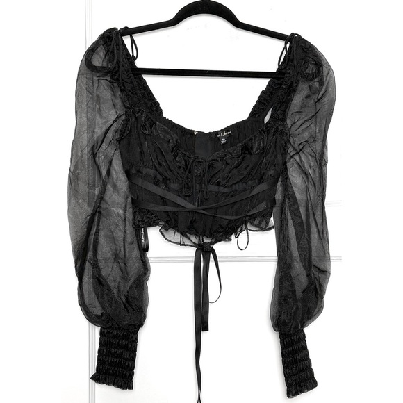 NEW LOVE & LEMONS Organza Puff Long Sleeve Ruffle Sweetheart Neck Crop Top XS - Picture 11 of 16